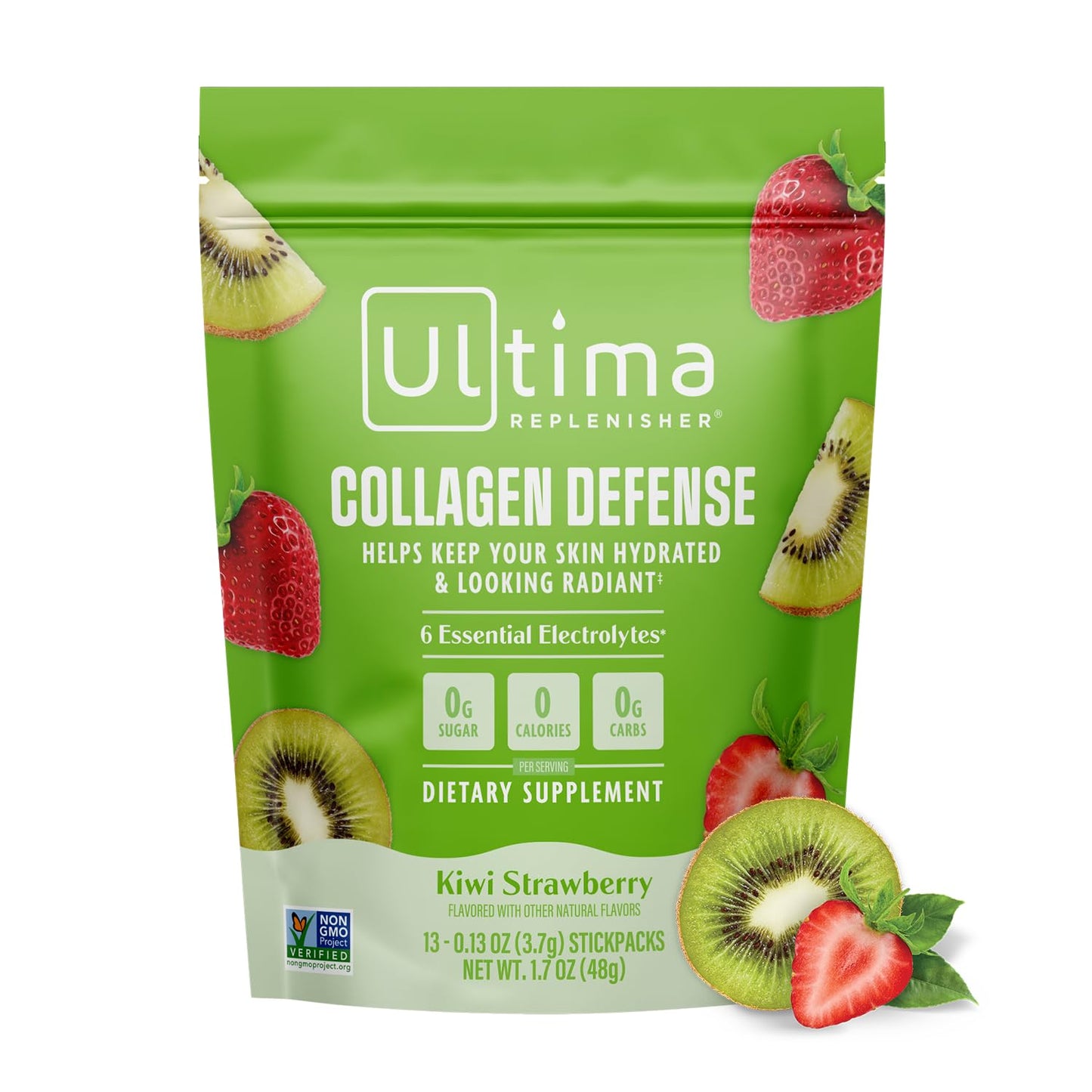 Ultima Replenisher Collagen Defense Electrolytes Powder – Kiwi Strawberry, 13 Stickpacks
