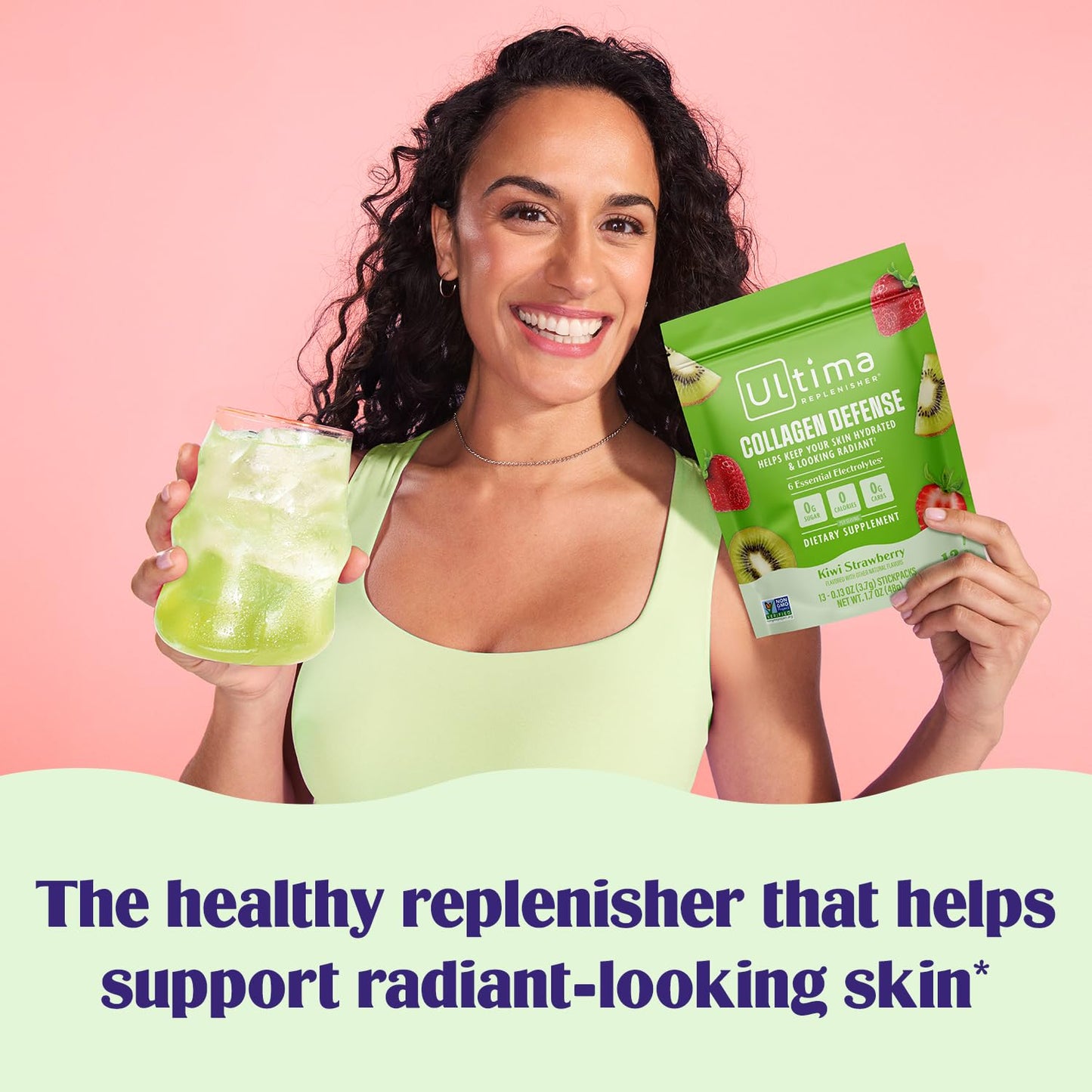 Ultima Replenisher Collagen Defense Electrolytes Powder – Kiwi Strawberry, 13 Stickpacks