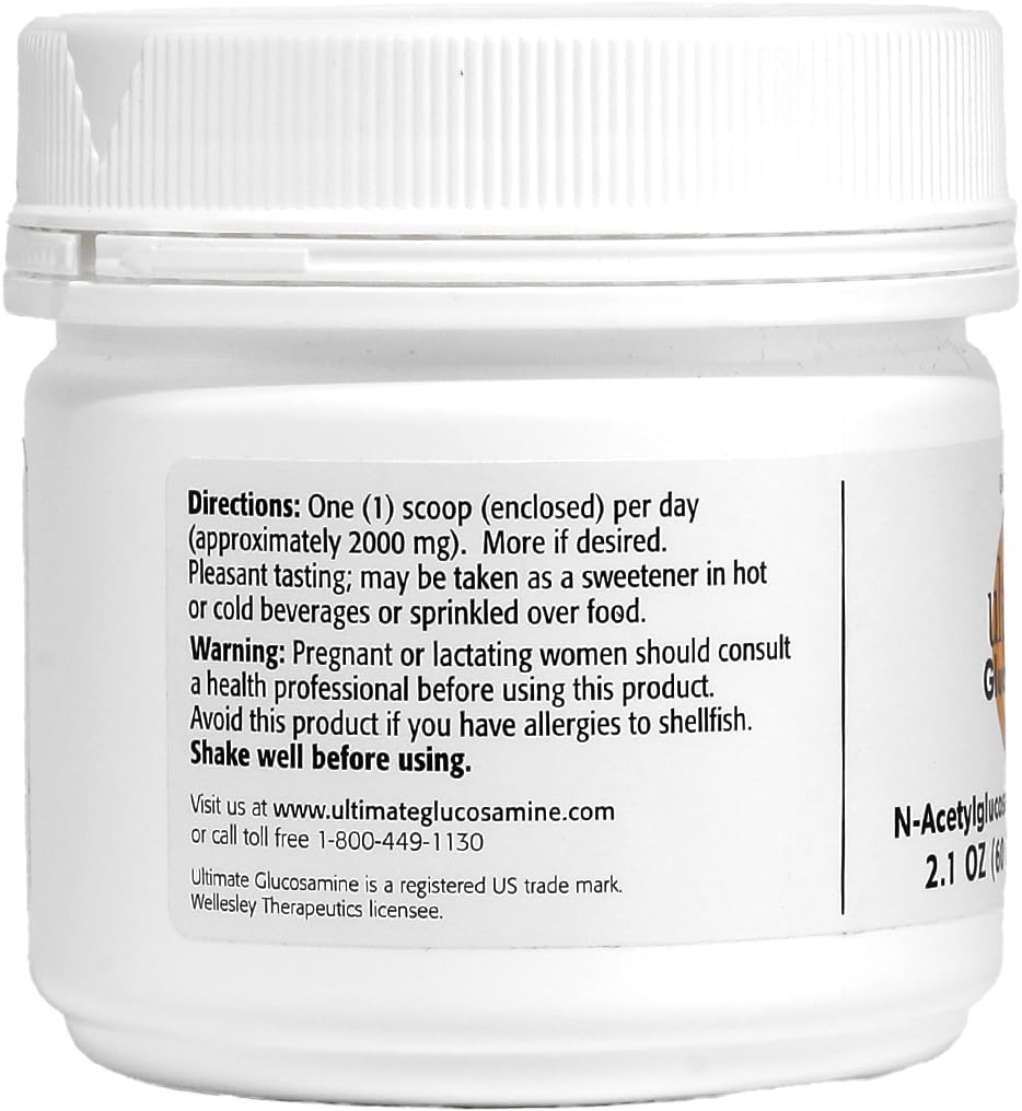 Ultimate Glucosamine Wellesley Therapeutics Inc, Mobility & Comfort, Long Term Joint Maintenance, Non-GMO, Gluten-Free, Dairy-Free, 60g, 30 Servings