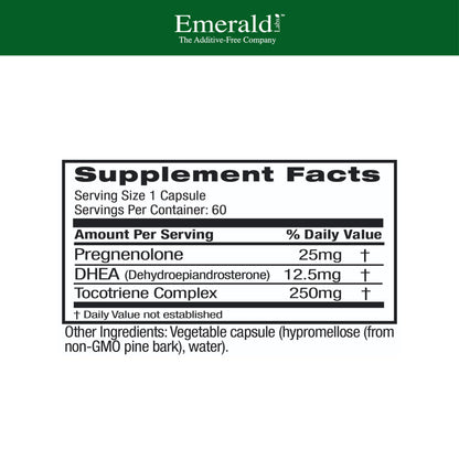 Ultra Botanicals Emerald Labs DHEA 25mg – Adrenal Support, Gluten-Free, 60 Veg Capsules