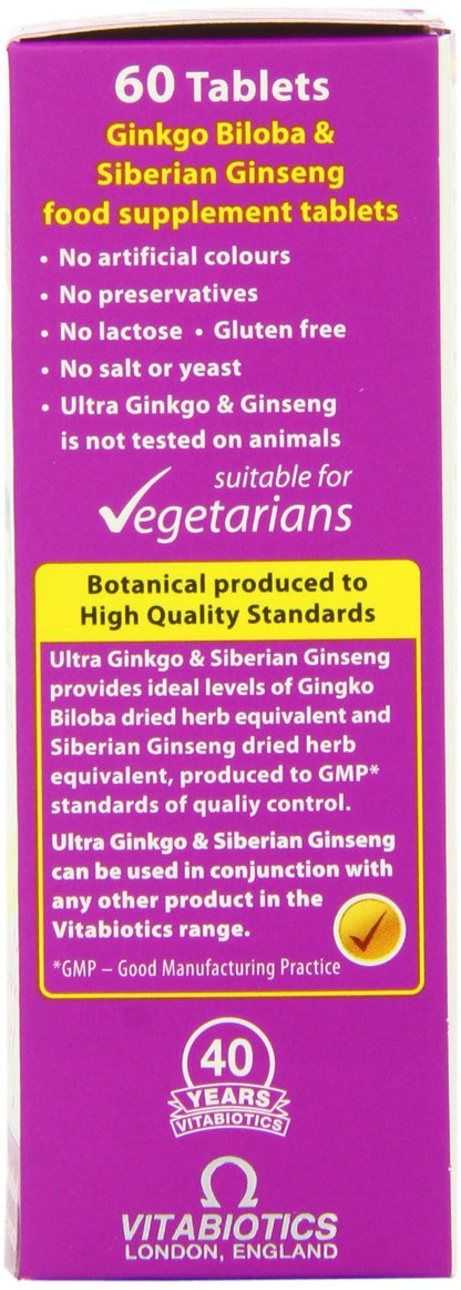 Ultra Ginkgo and Ginseng Tablets - Pack of 60 | Brain & Energy Support