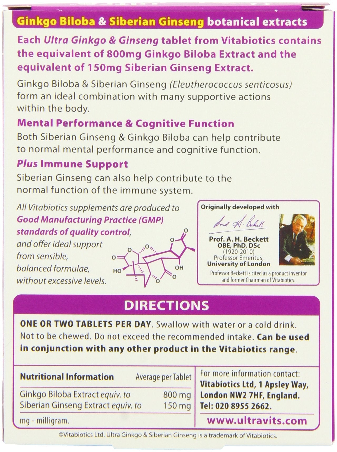 Ultra Ginkgo and Ginseng Tablets - Pack of 60 | Brain & Energy Support