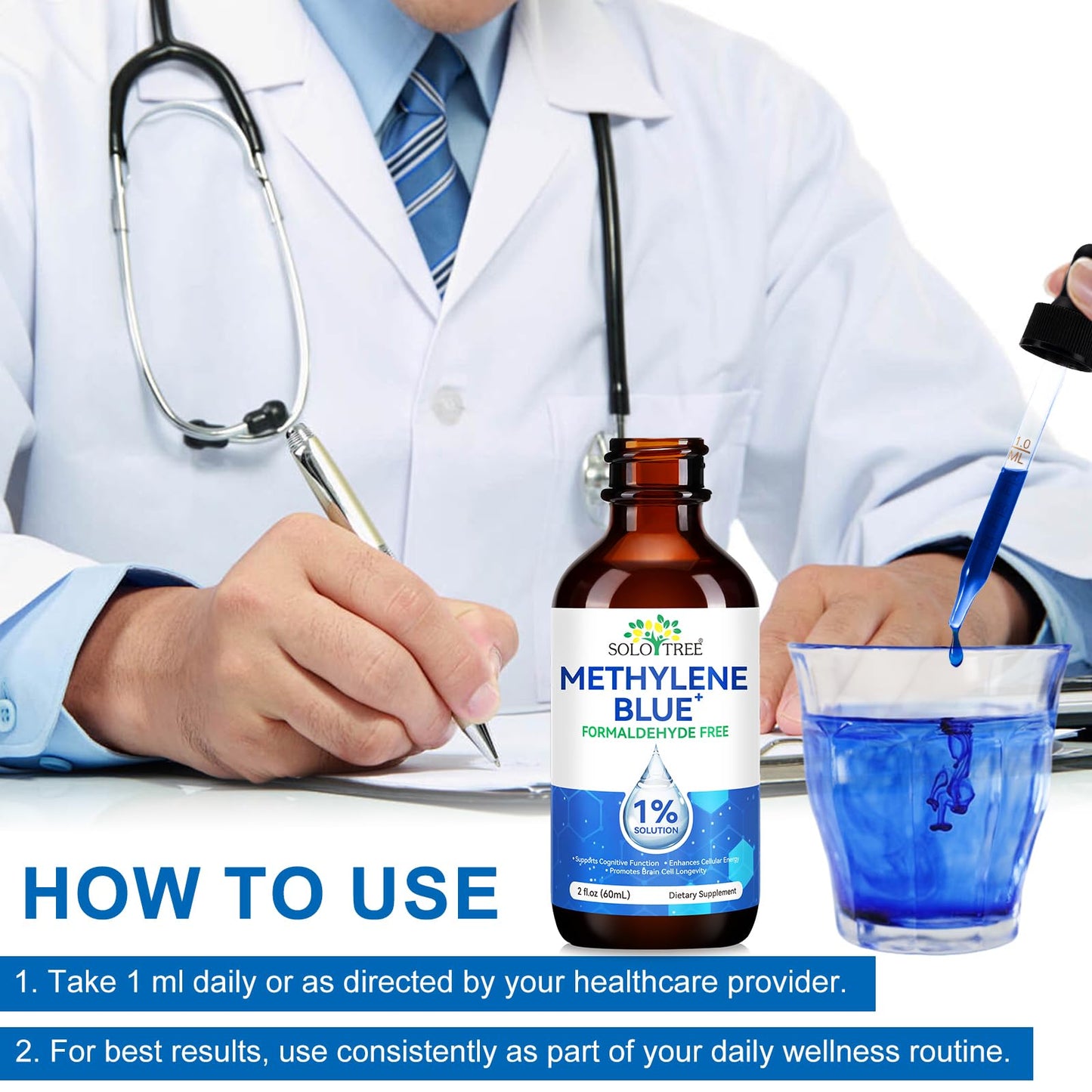 Ultra Methylene Blue 1% Solution | Pharmaceutical Grade USP | Cognitive Function & Cellular Energy Support | Formaldehyde-Free | 60ml (2 Fl Oz)