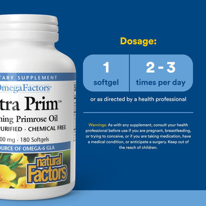 Natural Factors Omega Factors, Ultra Prim Evening Primrose Oil, 500 mg, 180 Softgels