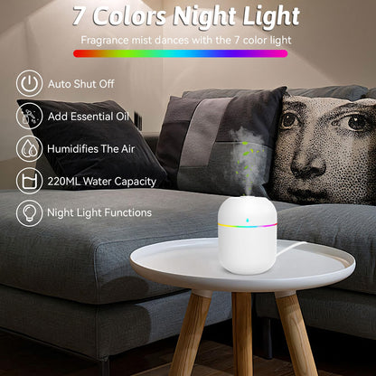 220ml Mini Essential Oil Diffuser for Desk – Auto-Off, Night Light, Quiet Humidifier