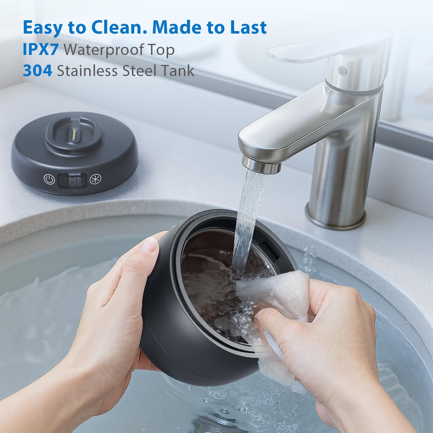Ultrasonic Retainer Cleaner 42kHz – IPX7 Waterproof, Quiet Black