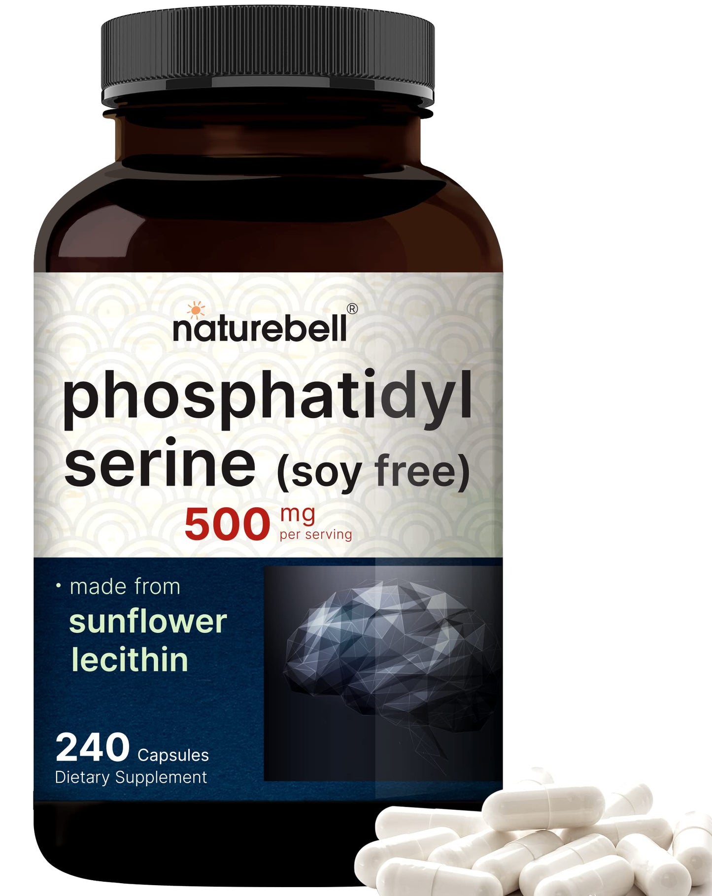 Ultra Strength Phosphatidylserine 500mg per Serving – 240 Capsules | Soy Free, Sunflower Lecithin, Non-GMO