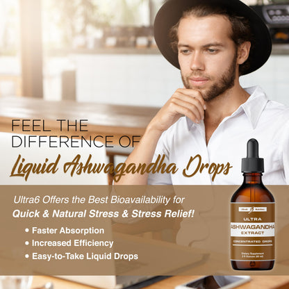 Ultra6 Ashwagandha Liquid Drops – Organic Ashwagandha & Rhodiola (Pack of 2)