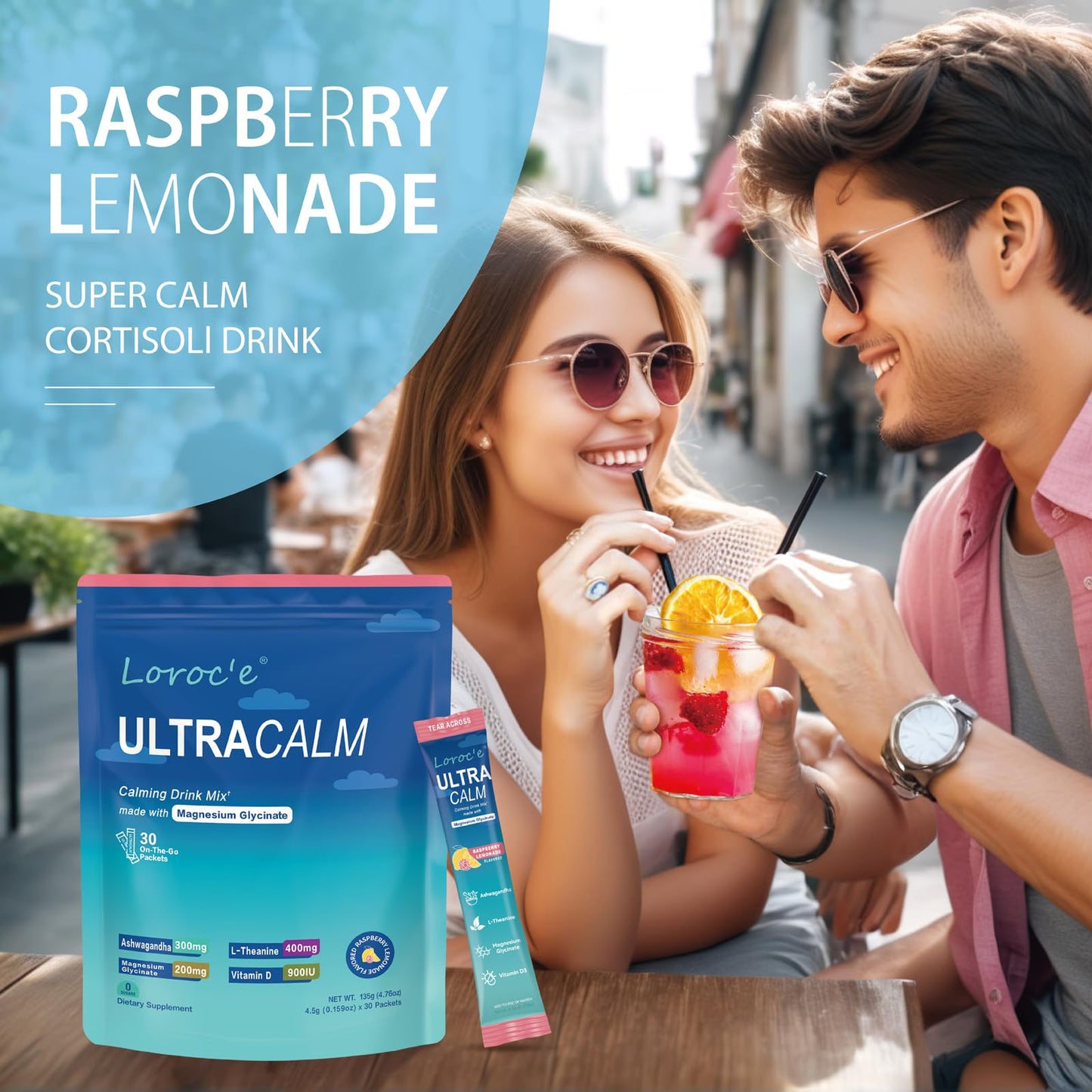 UltraCalm Magnesium Drink for Sleep & Stress Relief – Raspberry Lemonade (30 Servings)