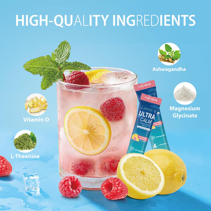UltraCalm Magnesium Drink for Sleep & Stress Relief – Raspberry Lemonade (30 Servings)