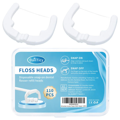 Ultraclean Access Flosser Refill Heads – 110PCS Snap-On Dental Refills