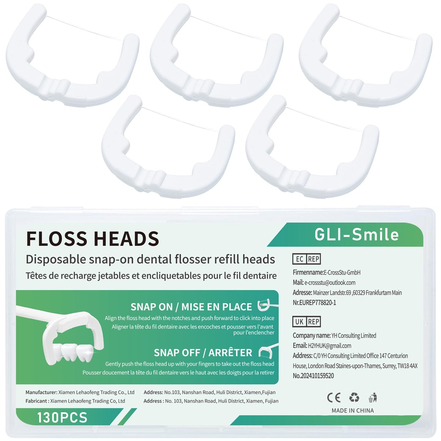 Ultraclean Flosser Refills: 130ct Heads - PFAS Free, Durable Plaque Removal