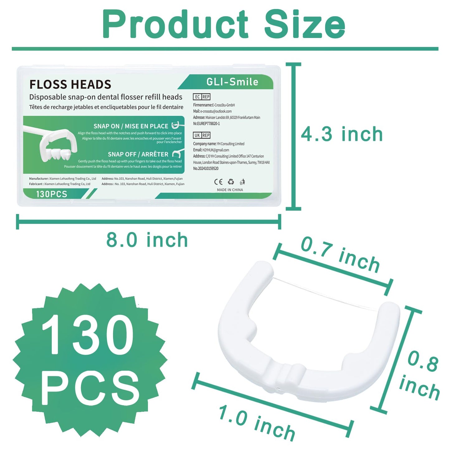 Ultraclean Flosser Refills: 130ct Heads - PFAS Free, Durable Plaque Removal