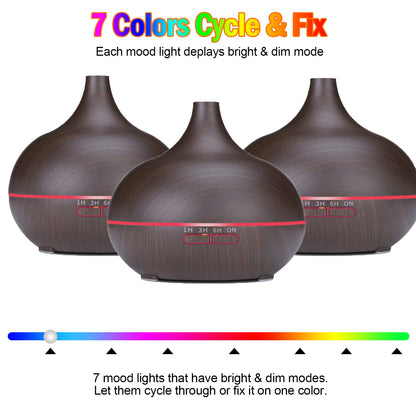 550ml Aroma Diffuser for Essential Oils – Large Room, Ultra Quiet Ultrasonic Humidifier with 7-Color LED