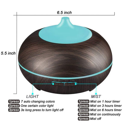 550ml Essential Oil Diffuser with 6 Oil Set | Ultrasonic Humidifier, Timer, 7-Color LED Night Light | Home & Spa