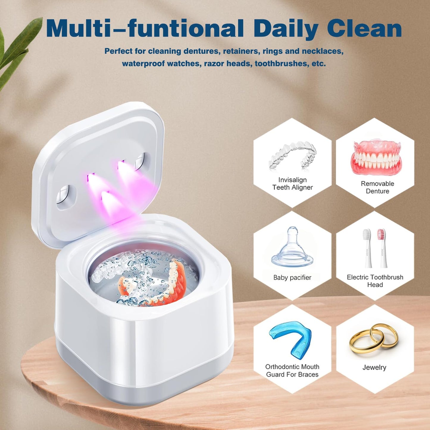Ultrasonic U-V Retainer Cleaner – 45kHz, 200ml for Dentures & Aligners