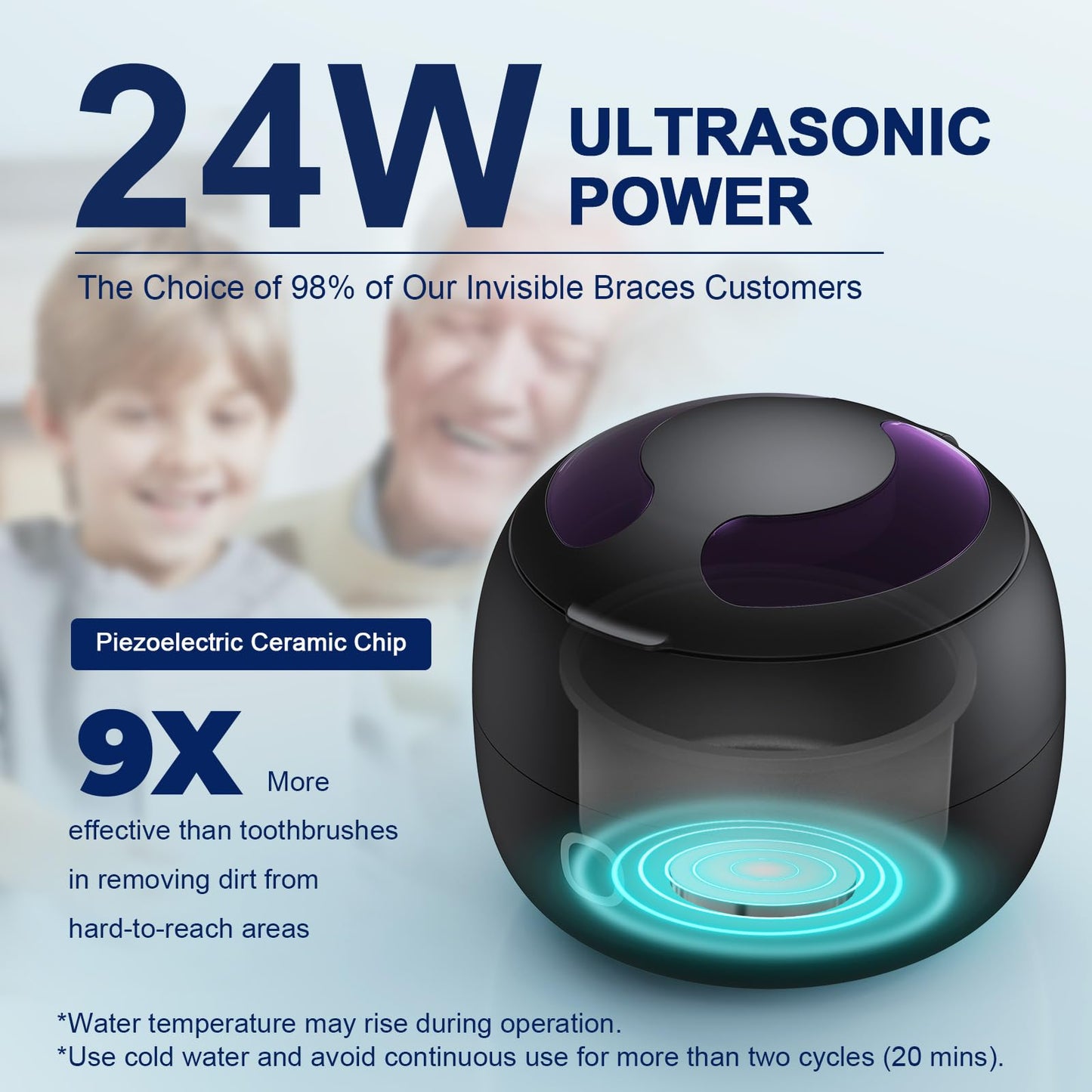 Upgraded Ultrasonic Retainer Cleaner 45kHz – Denture, Mouth Guard & Night Guard Cleaner with 200ml Pod