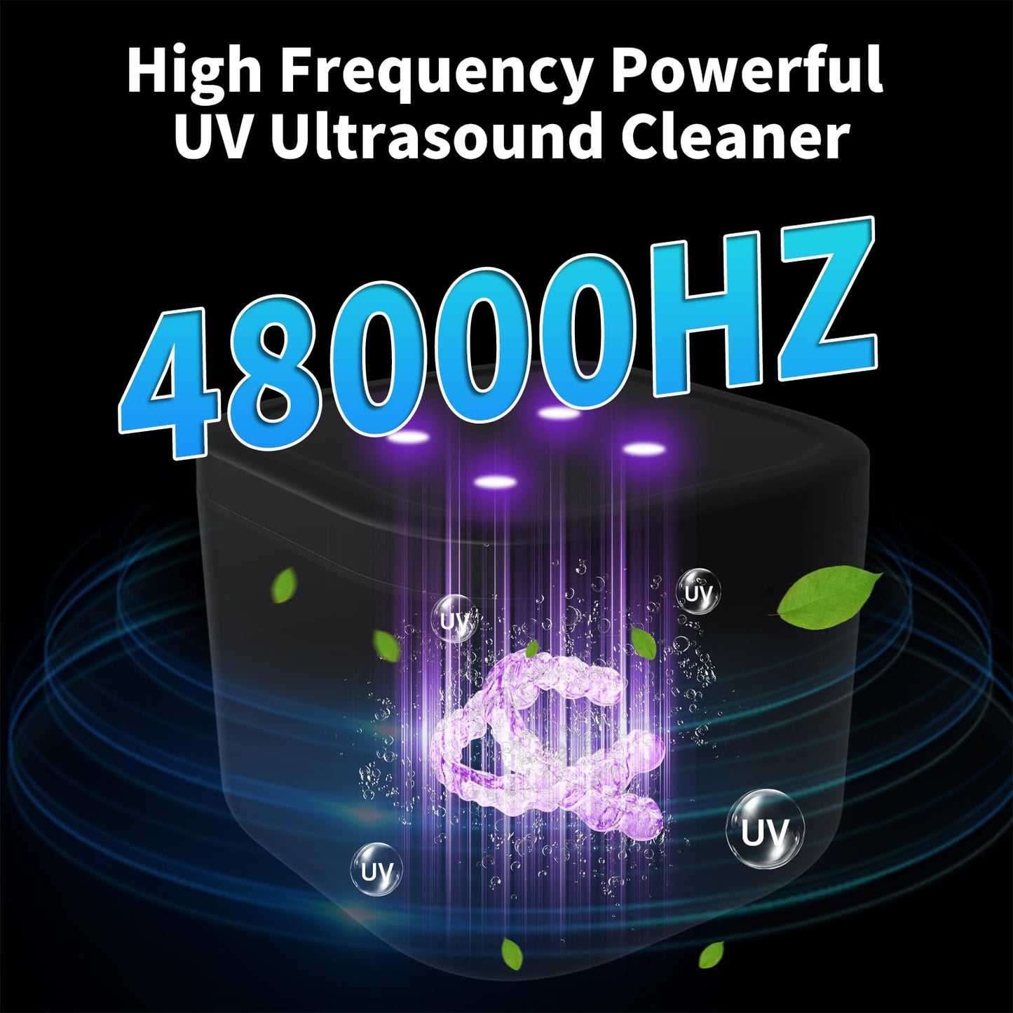 Ultrasonic Retainer Cleaner Machine – 48kHz Cleaning Pod, 13oz, Black