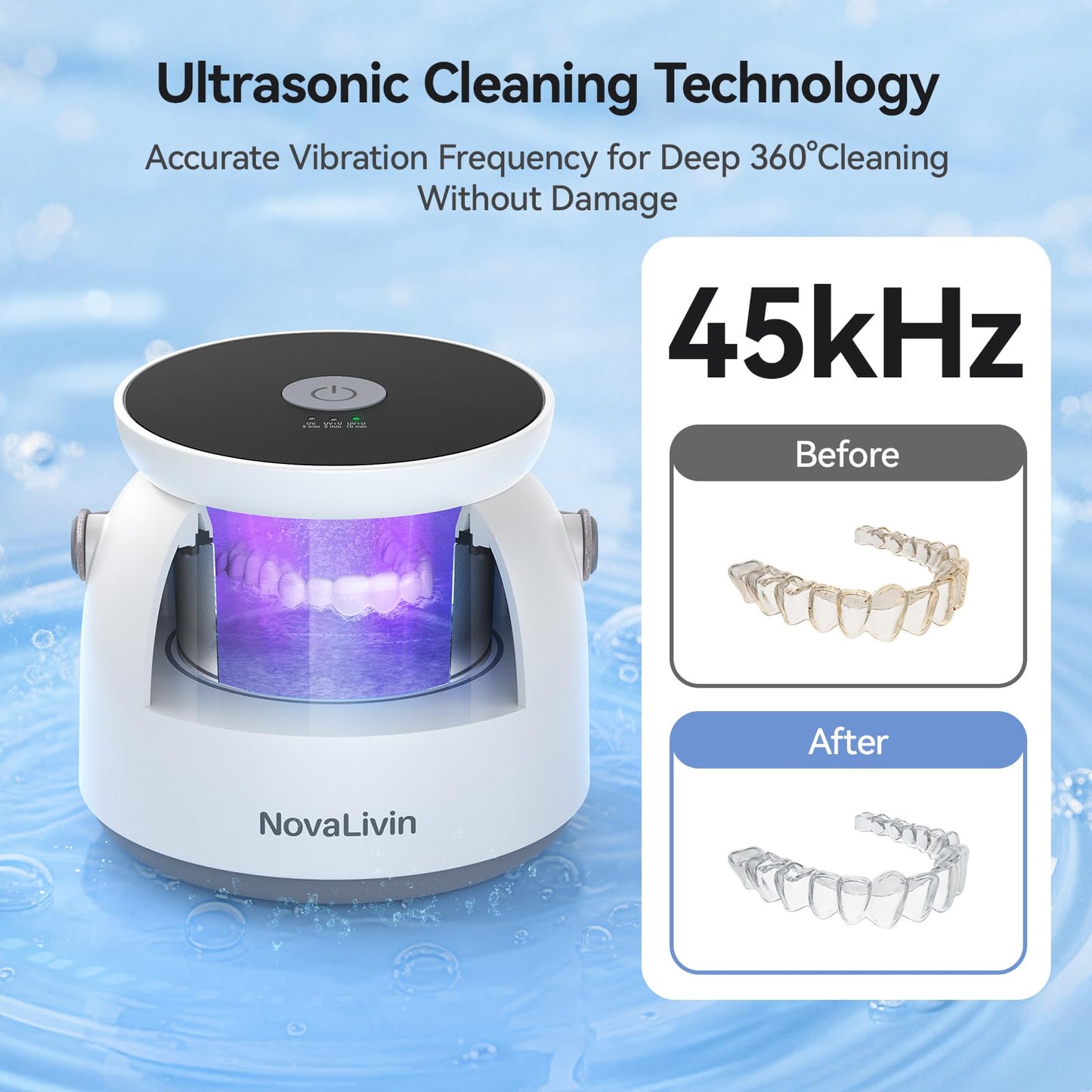 Ultrasonic Retainer Cleaner 45kHz – 3 Modes, 200ml Tank | Aligners & Mouth Guards