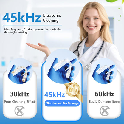 Ultrasonic Retainer Cleaner 45kHz | Dentures, Mouth Guards & Jewelry | 4 Cleaning Modes
