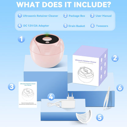 Ultrasonic Retainer Cleaner 45kHz | Dentures, Mouth Guards & Jewelry | 4 Cleaning Modes