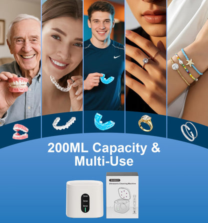 2025 Ultrasonic Retainer Cleaner Machine – 45kHz, UV Light, 3 Cleaning Modes, 200ML Capacity
