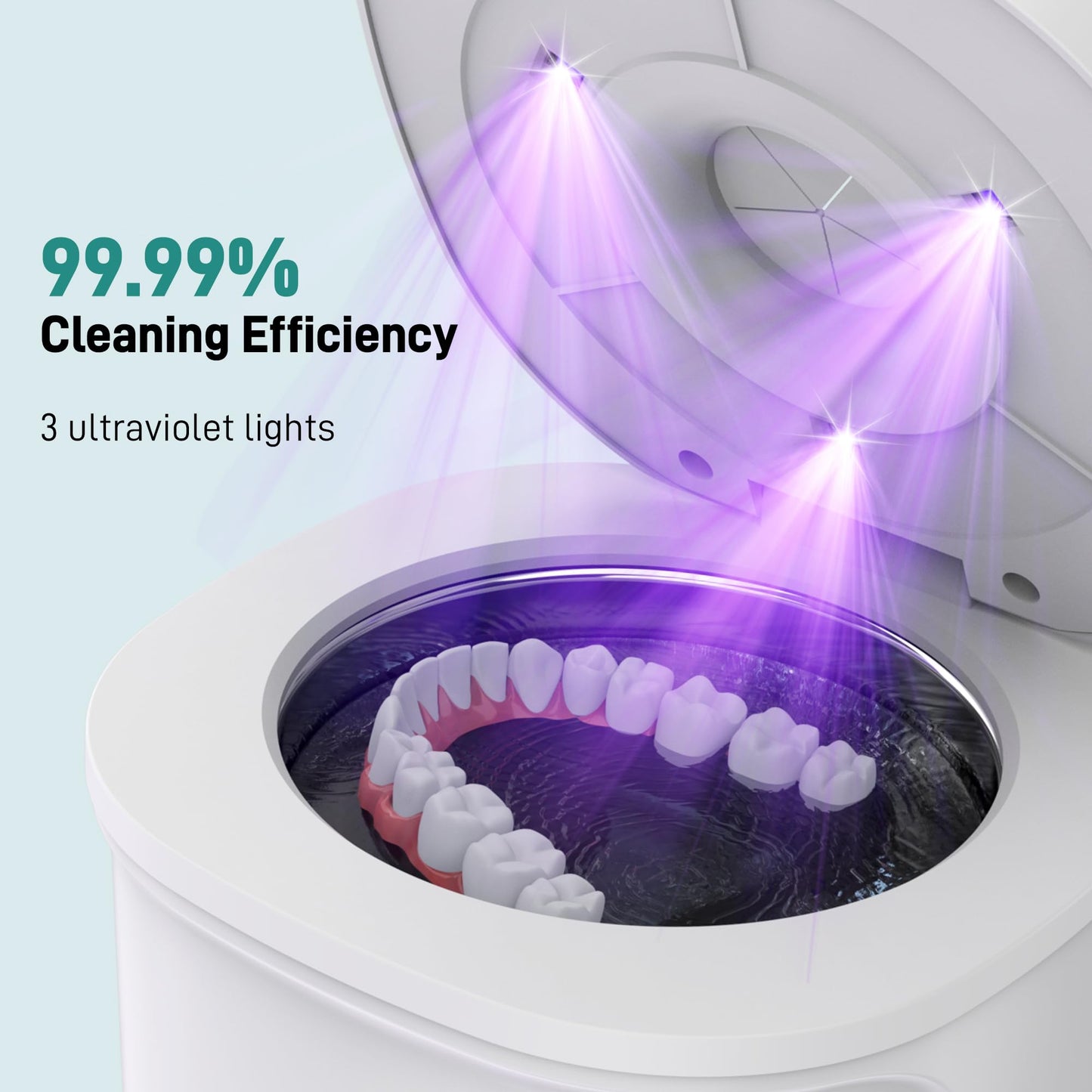 Ultrasonic Retainer Cleaner 45kHz + UV Light – 200ml Cleaning Pod (White) for Dentures, Aligners, Jewelry
