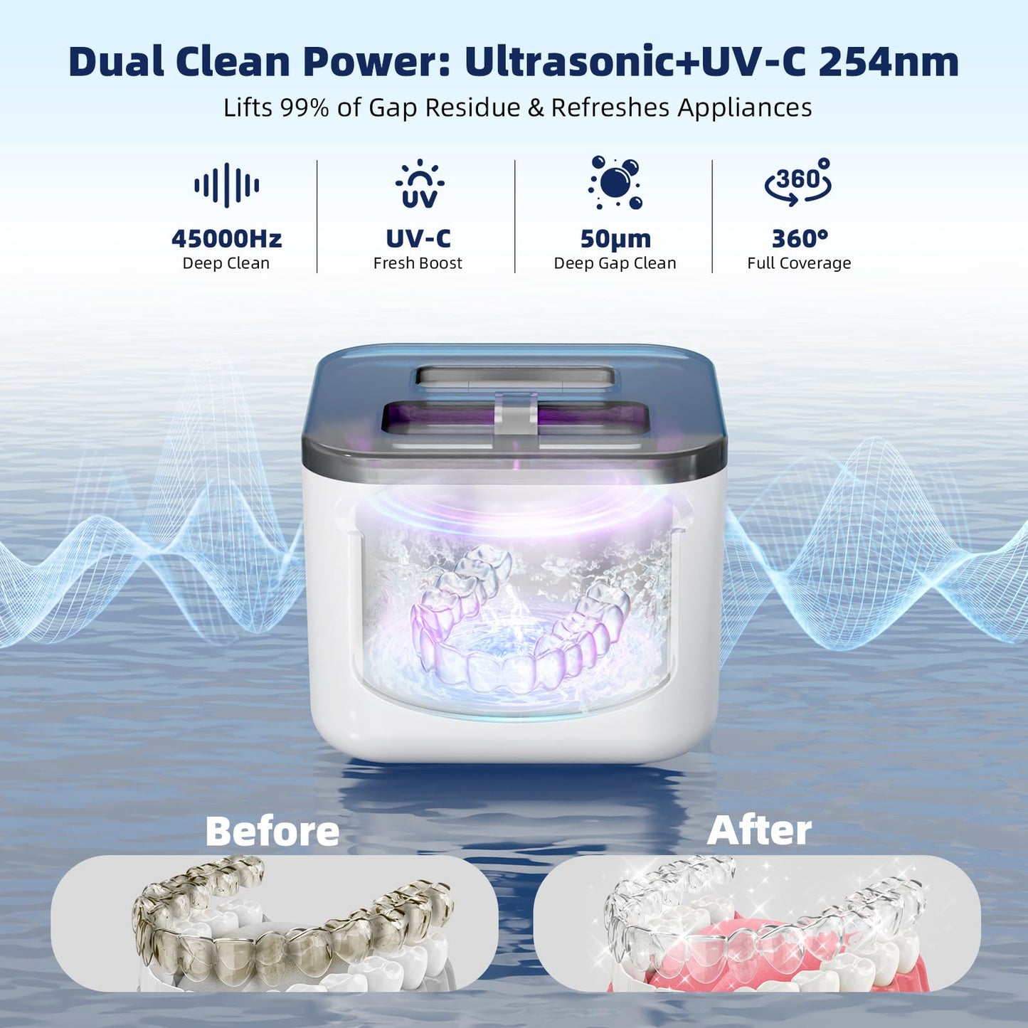 Ultrasonic Retainer Cleaner Machine 45kHz UV • 200ML • All-in-One Dental & Jewelry Cleaner