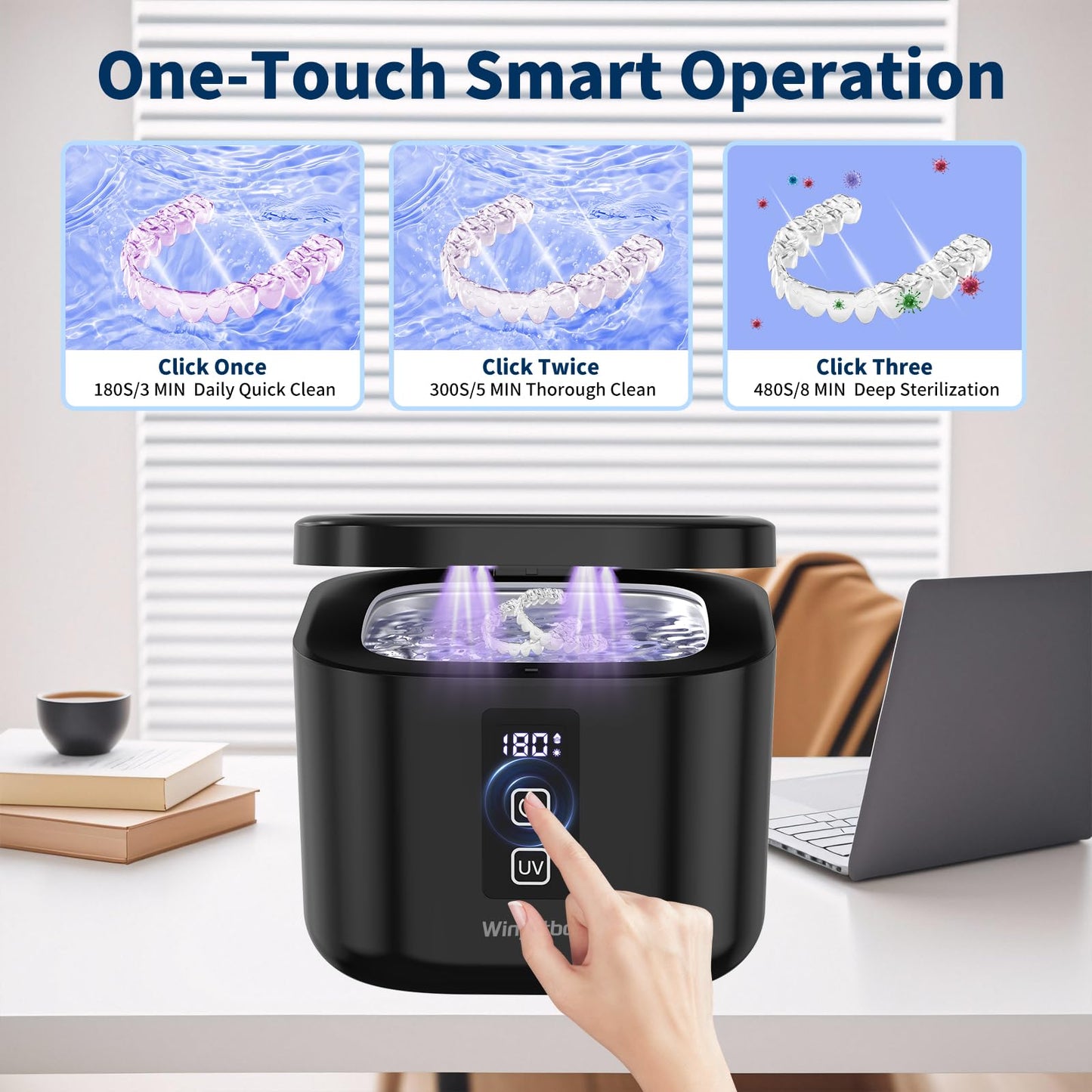 Ultrasonic Retainer Cleaner Machine – 48kHz Cleaning Pod, 13oz, Black