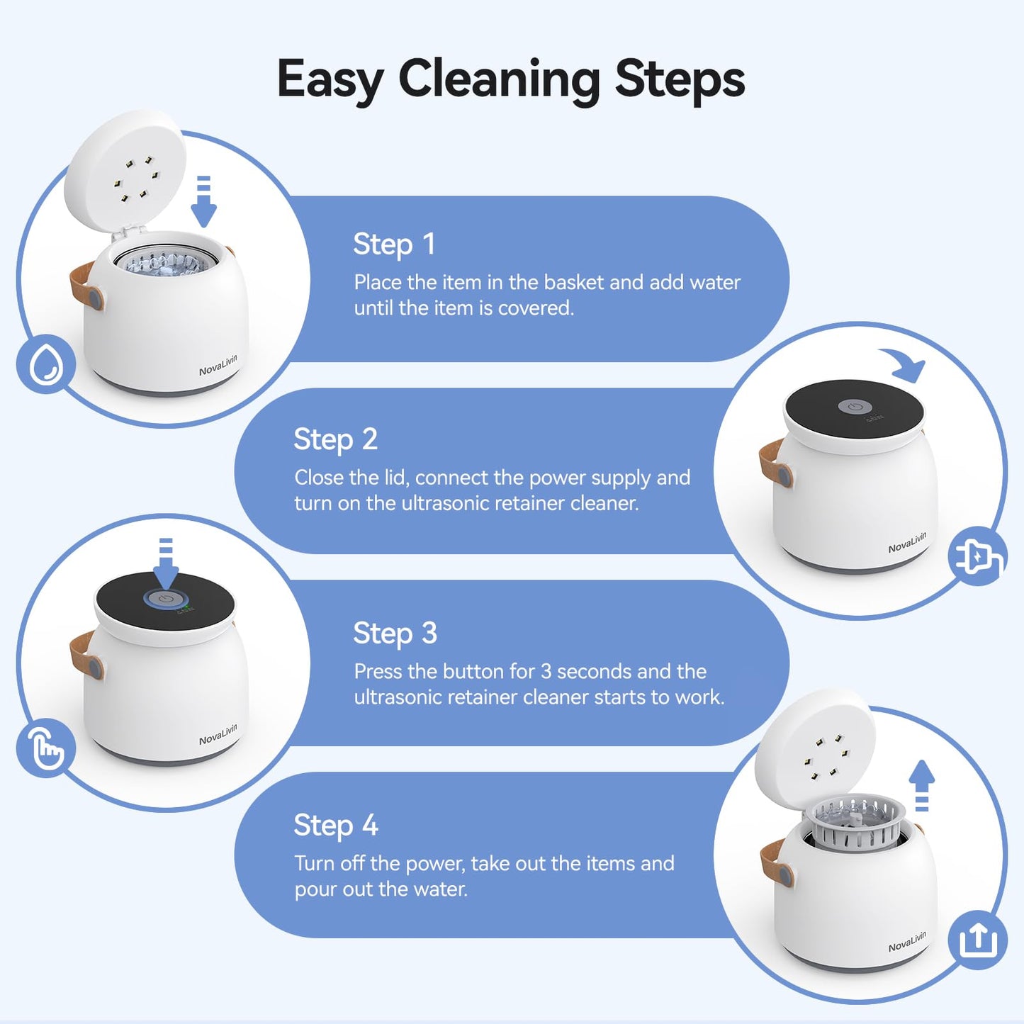 Ultrasonic Retainer Cleaner 45kHz – 3 Modes, 200ml Tank | Aligners & Mouth Guards