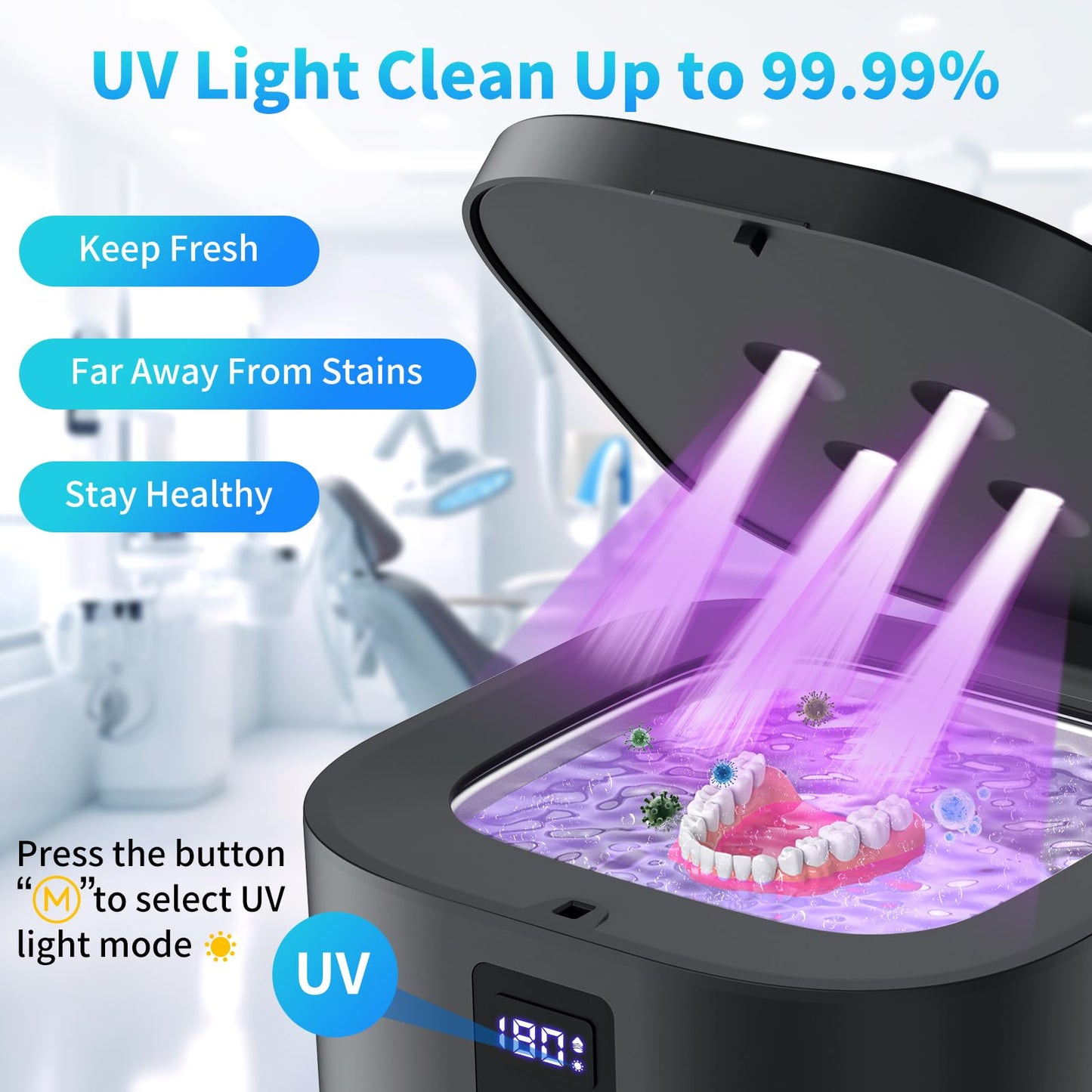 Ultrasonic Retainer Cleaner Machine – 48kHz Cleaning Pod, 13oz, Black