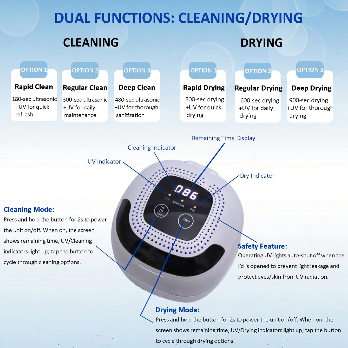 2025 Upgraded Ultrasonic Retainer Cleaner with Dryer Fan – 45kHz UV Cleaning Pod (White) | Dentures, Aligners & Jewelry