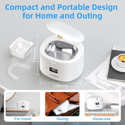 Ultrasonic Retainer Cleaner 30W/45kHz – Aligners, Braces, Dentures (White) | VIVIZEN
