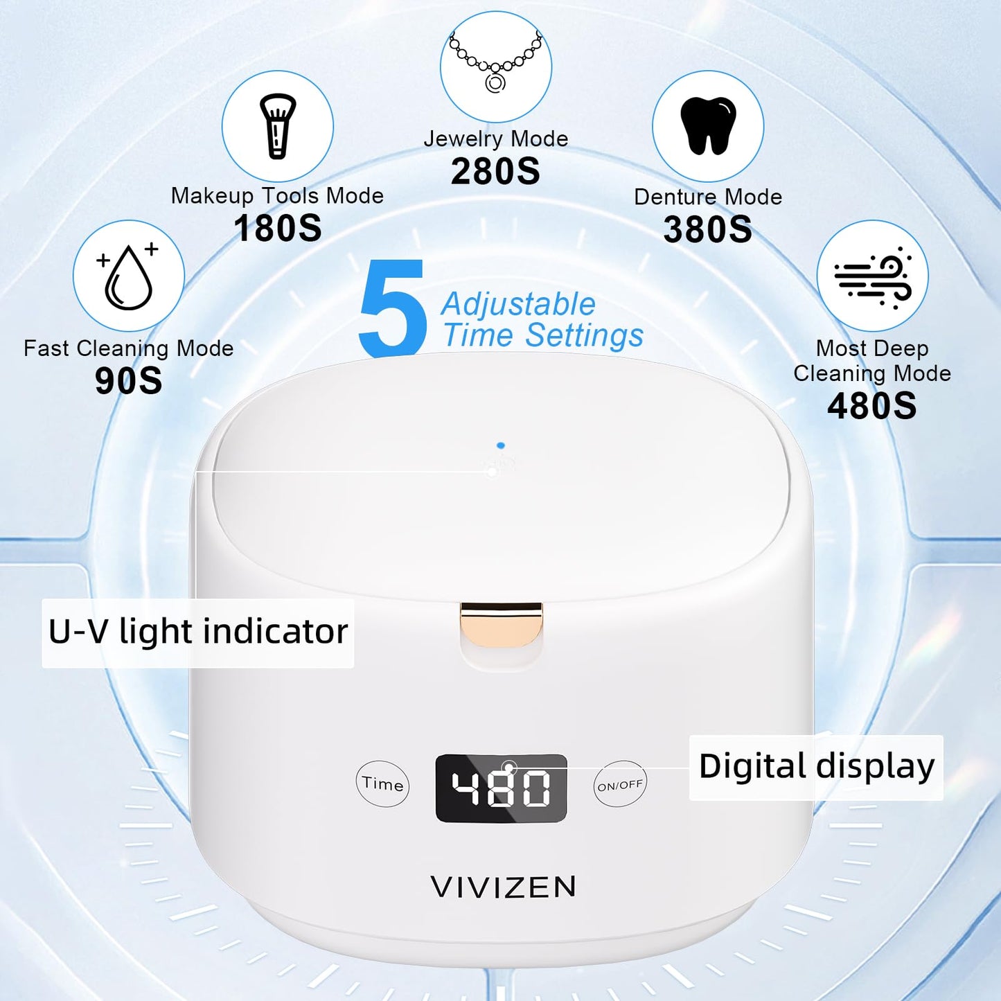 Ultrasonic Retainer Cleaner 30W/45kHz – Aligners, Braces, Dentures (White) | VIVIZEN
