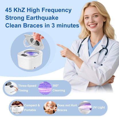 Professional Ultrasonic Retainer Cleaner 45kHz – Portable 190ml, Clean Retainers, Aligners, Dentures