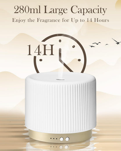 280ml Ceramic Essential Oil Diffuser – Ultrasonic Cool Mist, Auto Shut-Off, Quiet Sleep