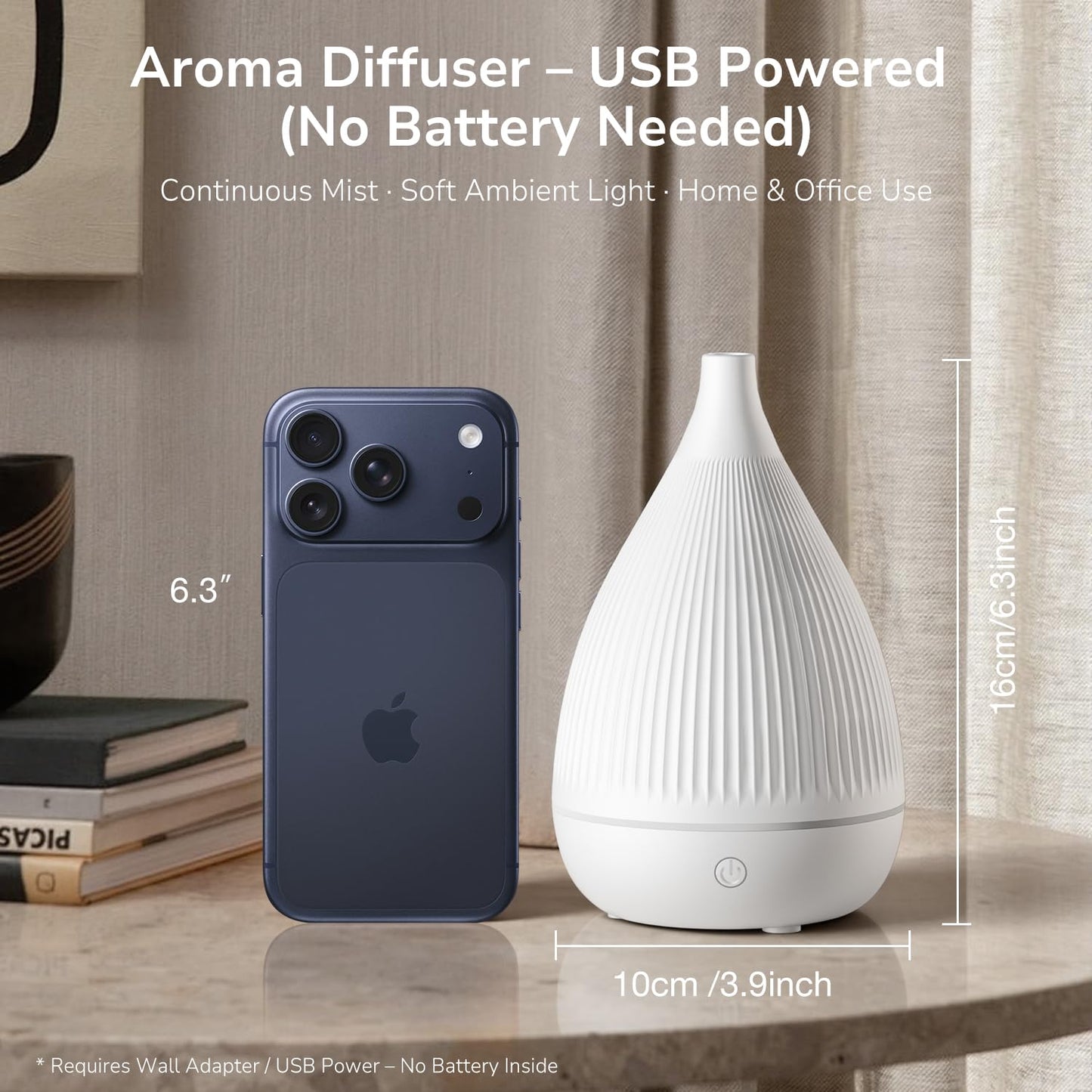 Ultrasonic Essential Oil Diffuser with Auto Shut-Off, Color-Changing Night Light – BPA-Free Portable Humidifier (White)
