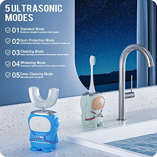 Ultrasonic Kid's U-Shaped Toothbrush – 5 Modes, 60s Timer, IPX7 Waterproof (Ages 6-12, Green)