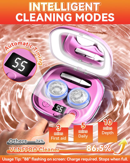 2025 Ultrasonic Contact Lens Cleaner – 50KHz German Motor, 3 Smart Modes, Portable (Purple)