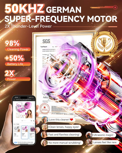 2025 Ultrasonic Contact Lens Cleaner – 50KHz German Motor, 3 Smart Modes, Portable (Purple)