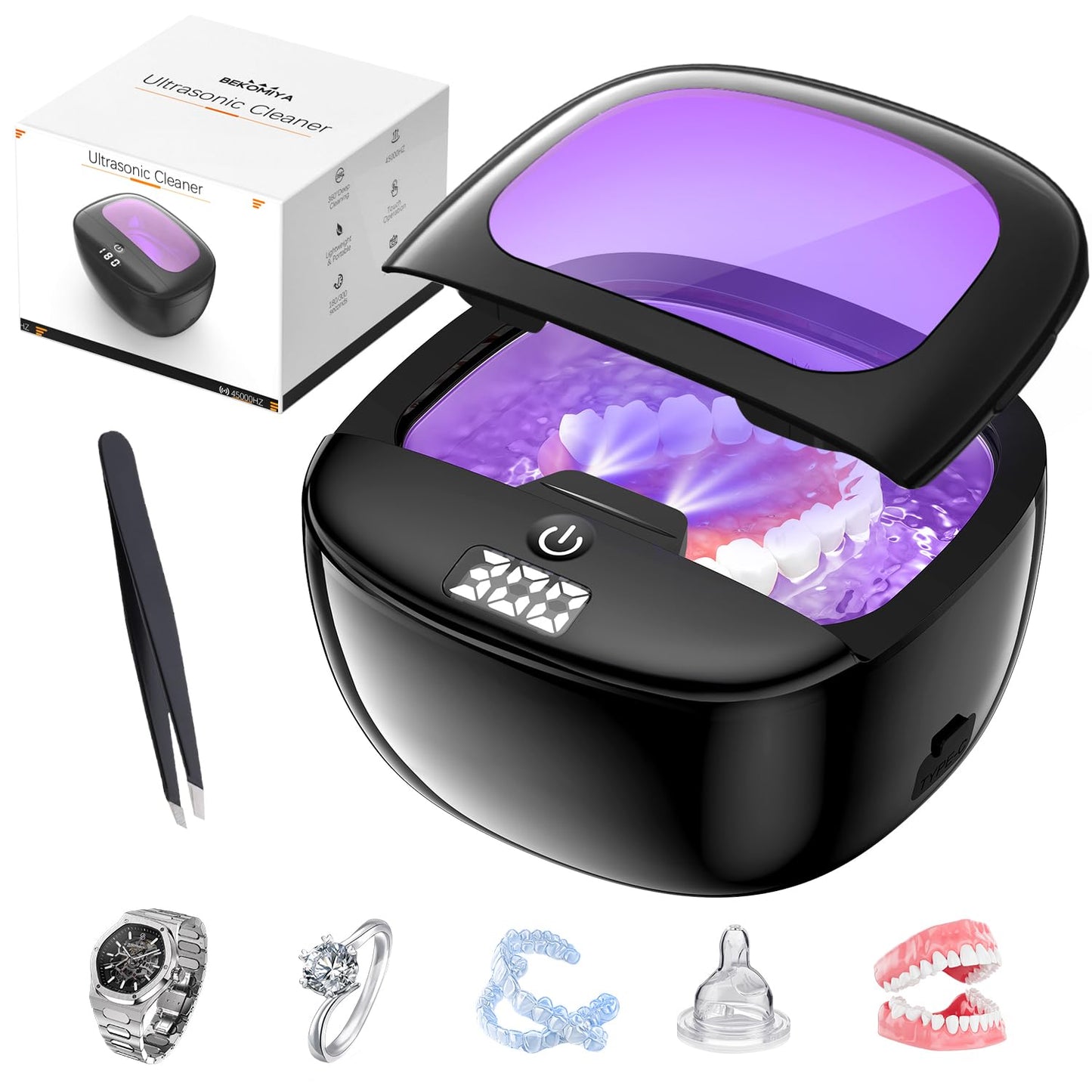 Ultrasonic Retainer Cleaner 45kHz | 150ML | 2 Modes | Travel Design