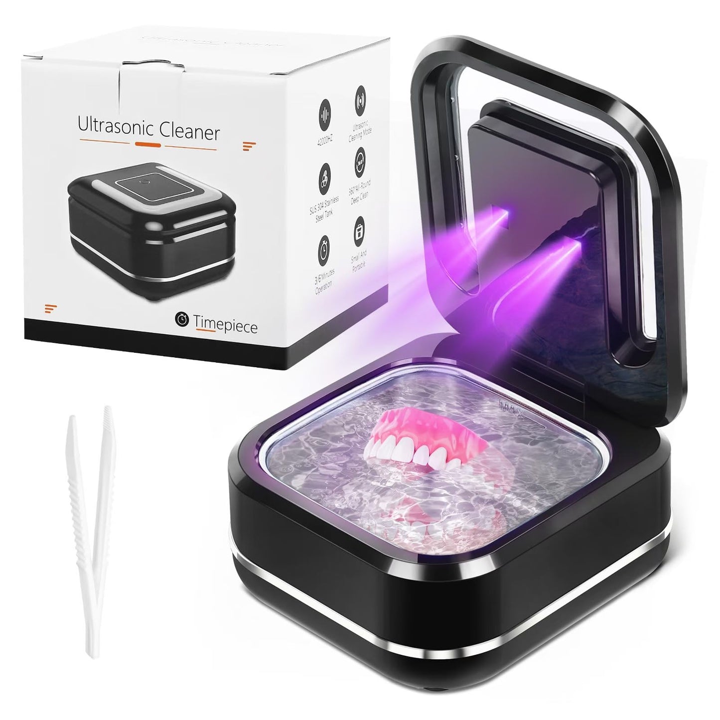 Ultrasonic Retainer Cleaner Machine | 42kHz, 28W Denture Cleaner for Night Guards, Braces, Jewelry – 180ml