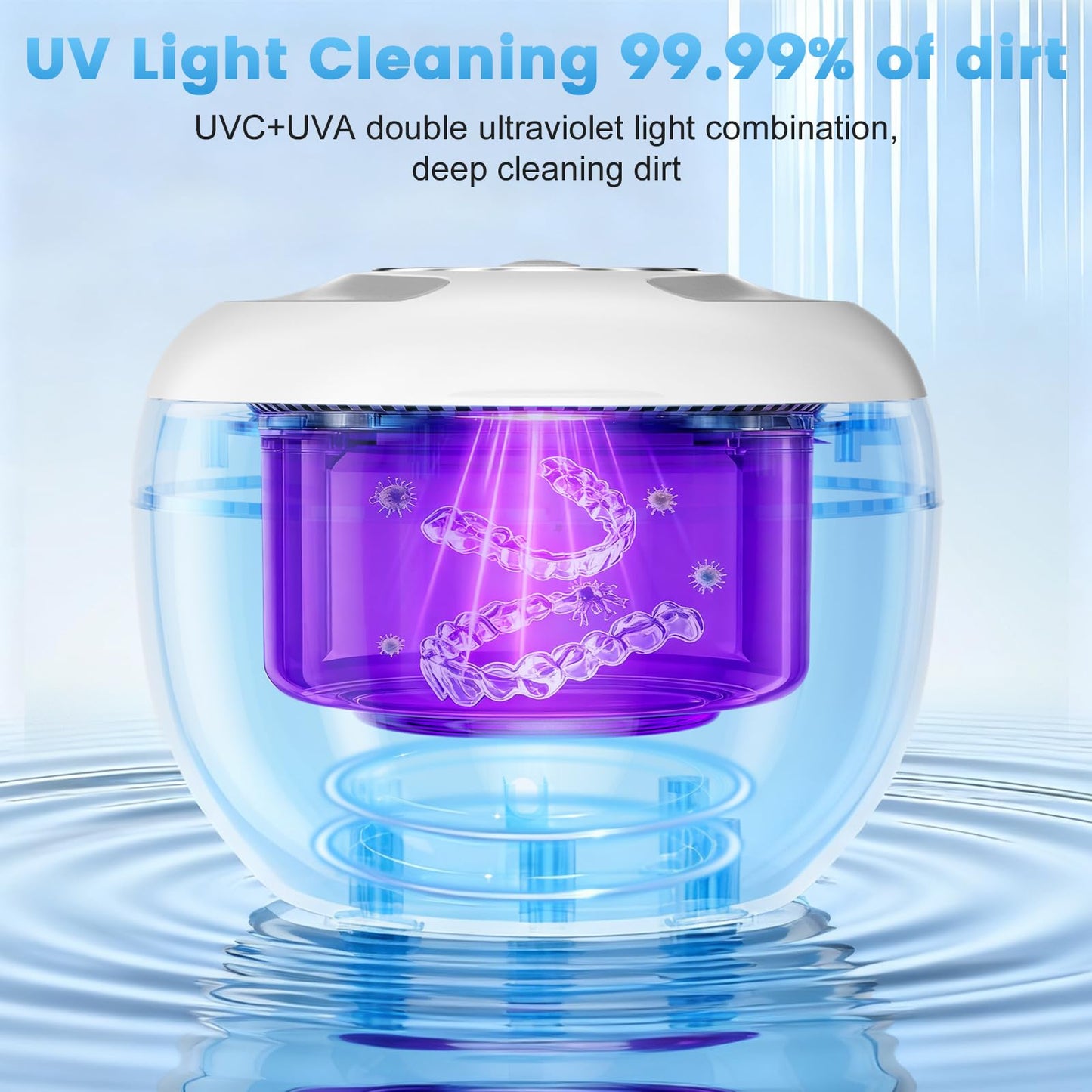 Upgraded Ultrasonic Retainer Cleaner - 45kHz, 200ml, White | For Dentures, Braces & Jewelry
