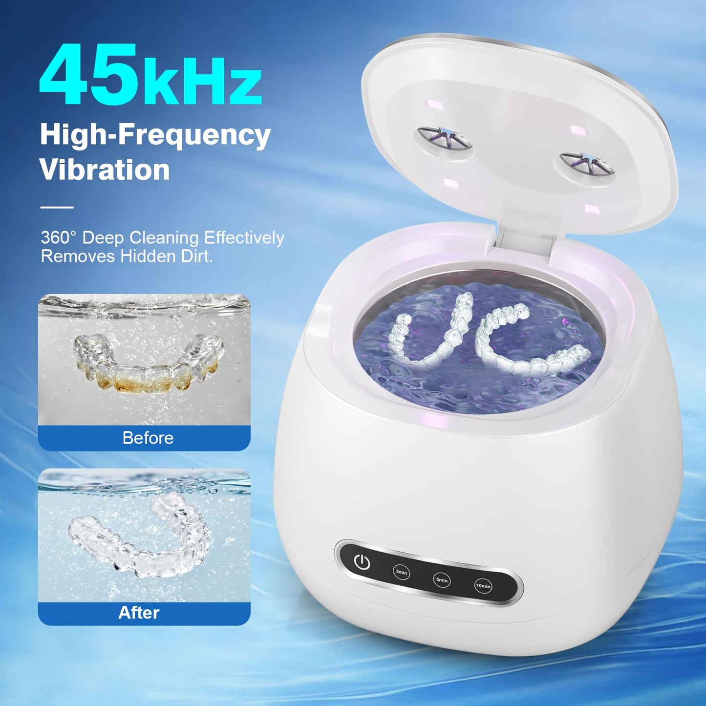Rechargeable Ultrasonic Retainer Cleaner – 45kHz Portable Cleaning Pod