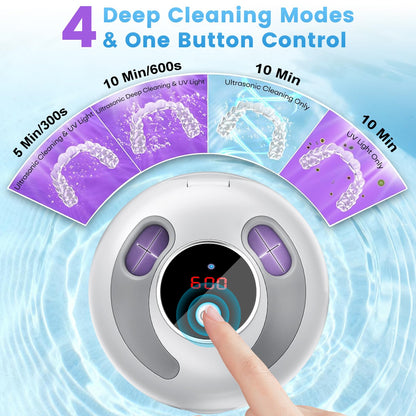 Upgraded Ultrasonic Retainer Cleaner - 45kHz, 200ml, White | For Dentures, Braces & Jewelry