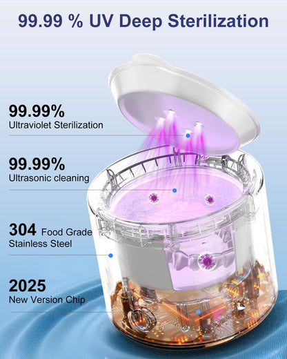 Ultrasonic Retainer Cleaner 48kHz - 3 Modes, Jewelry & Denture Cleaning (White)