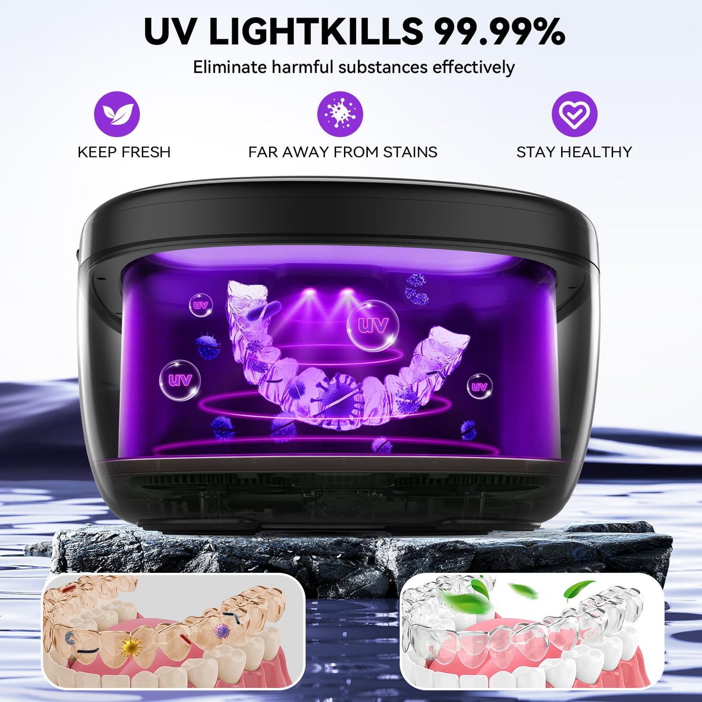 Ultrasonic Retainer Cleaner 45kHz | 150ML | 2 Modes | Travel Design