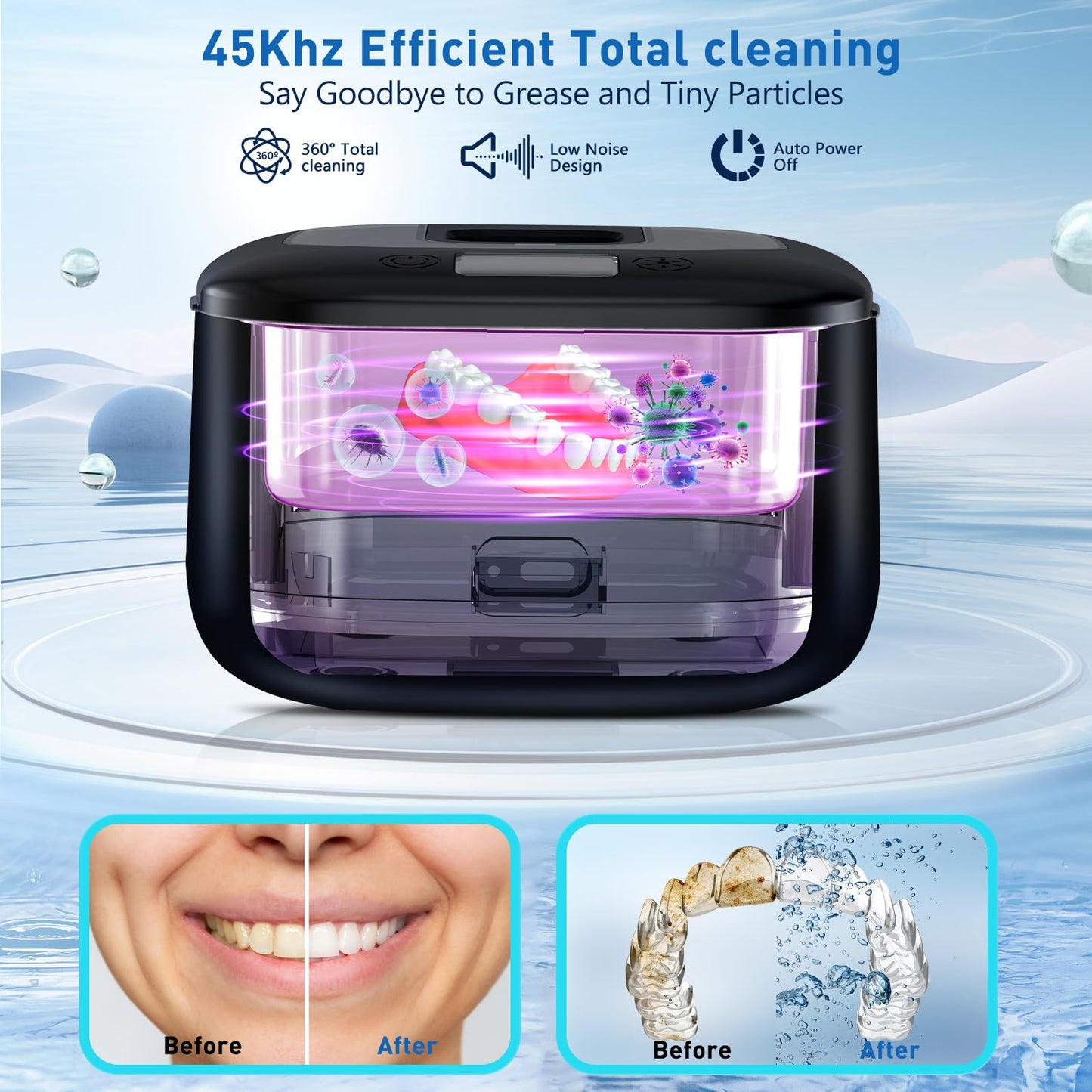 Ultrasonic Retainer Cleaner – Wireless Pro Sonic Dental Cleaning (Black)