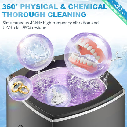 Ultrasonic Retainer Cleaner - 43kHz Denture & Jewelry Cleaner