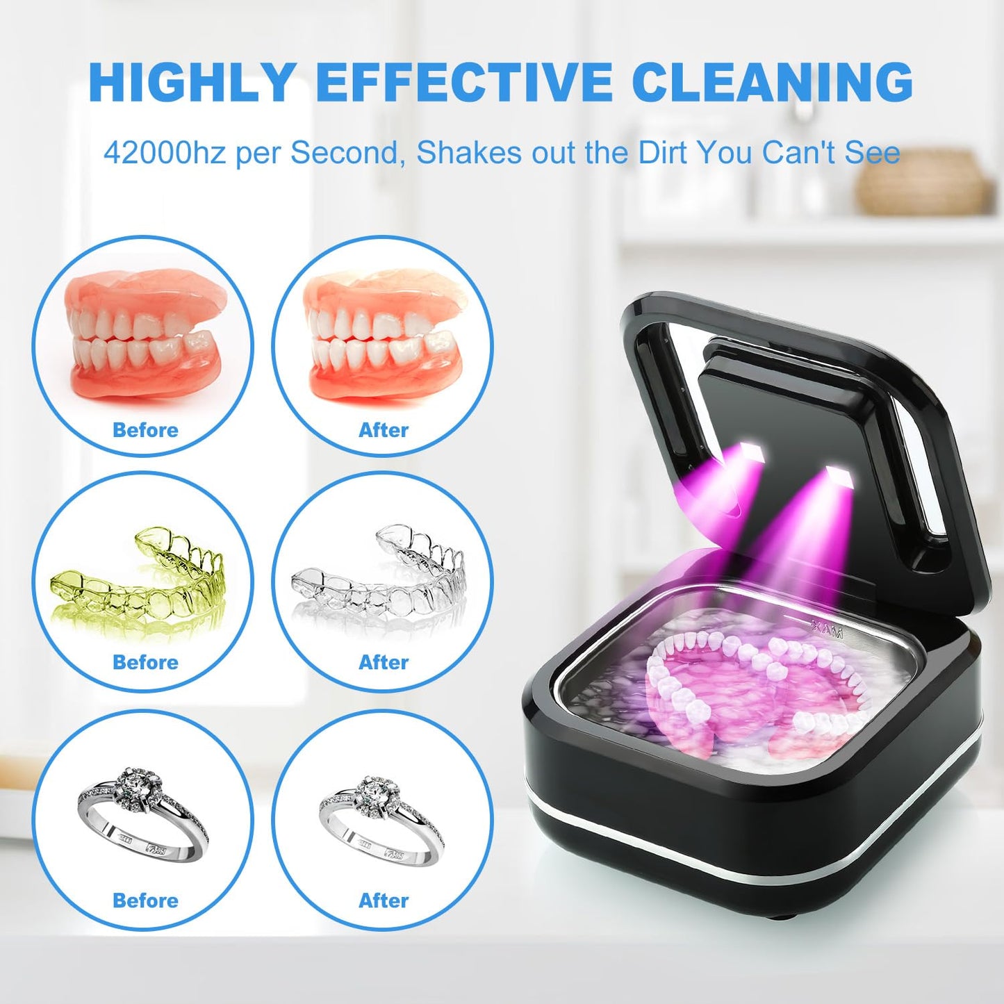 Ultrasonic Retainer Cleaner Machine – 42kHz 180ml Denture & Jewelry Cleaning